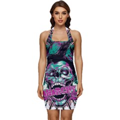 Anarchy Skull And Birds Sleeveless Wide Square Neckline Ruched Bodycon Dress by Sarkoni