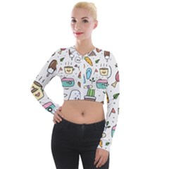 Doodle Fun Food Drawing Cute Long Sleeve Cropped Velvet Jacket by Apen