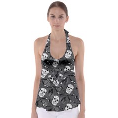 Skull Skeleton Pattern Texture Tie Back Tankini Top