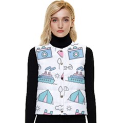 Transportation Seamless Pattern Women s Button Up Puffer Vest