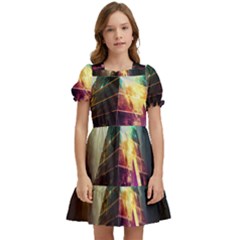Tropical Forest Jungle Ar Colorful Midjourney Spectrum Trippy Psychedelic Nature Trees Pyramid Kids  Puff Sleeved Dress by Sarkoni