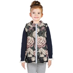 Elegant Seamless Pattern Blush Toned Rustic Flowers Kids  Hooded Puffer Vest by Hannah976