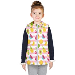 Tropical Fruits Berries Seamless Pattern Kids  Hooded Puffer Vest by Ravend