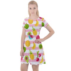 Tropical Fruits Berries Seamless Pattern Cap Sleeve Velour Dress  by Ravend