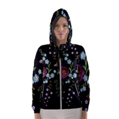 Embroidery Trend Floral Pattern Small Branches Herb Rose Women s Hooded Windbreaker by Apen