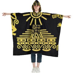 Maya Style Gold Linear Totem Icons Women s Hooded Rain Ponchos by Apen