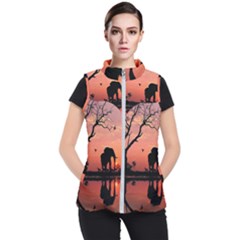 Elephant Landscape Tree Africa Sunset Safari Wild Women s Puffer Vest by Jatiart