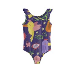 Exotic Seamless Pattern With Parrots Fruits Kids  Frill Swimsuit by Ravend