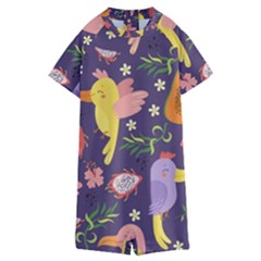 Exotic Seamless Pattern With Parrots Fruits Kids  Boyleg Half Suit Swimwear by Ravend