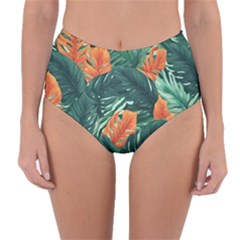 Green Tropical Leaves Reversible High-waist Bikini Bottoms by Jack14