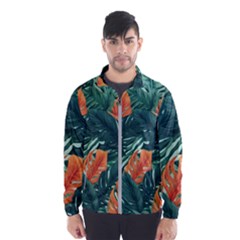 Green Tropical Leaves Men s Windbreaker by Jack14