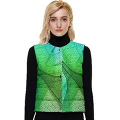 Sunlight Filtering Through Transparent Leaves Green Blue Women s Button Up Puffer Vest by Ket1n9