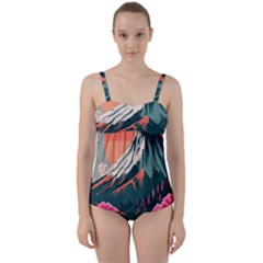 Mountain Landscape Sky Fuji Nature Twist Front Tankini Set by Cendanart