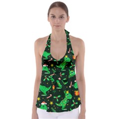 Christmas Funny Pattern Dinosaurs Tie Back Tankini Top by Ket1n9