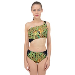 Unusual Peacock Drawn With Flame Lines Spliced Up Two Piece Swimsuit by Ket1n9