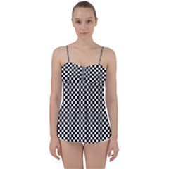 Black And White Checkerboard Background Board Checker Babydoll Tankini Top by Hannah976