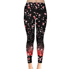 Falling Hearts Heart Navy Leggings  by CoolDesigns