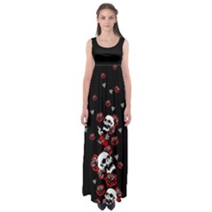 Roses Black & Red Skulls Print Empire Waist Maxi Dress by CoolDesigns