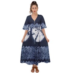 Tie Dye Navy Summer Comfy Flow Kimono Sleeve Boho Dress by CoolDesigns