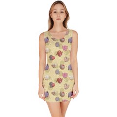 Khaki Cute Cartoon Chicken Pigs Ducks Cats Pattern Bodycon Dress