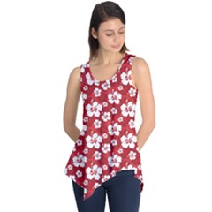 Red Pattern With Hibiscus Flowers On Red Sleeveless Tunic Top by CoolDesigns