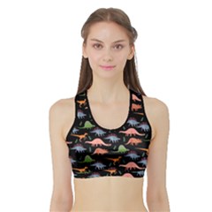 Cute Dinosaurs Black Sports Bra With Border by CoolDesigns