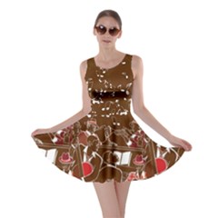 Musical Jazz Notes Brown Pattern Double Sided Skater Dress by CoolDesigns