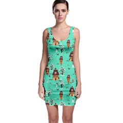 Green Style Snowman House Tree Pattern Bodycon Dress by CoolDesigns