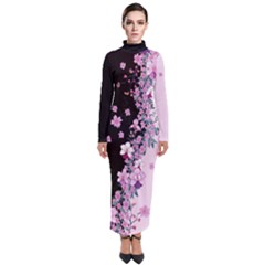 Floral Orchids Yin Yang Black Turtleneck Maxi Dress by CoolDesigns