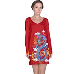 Red Japanese Dragon Pattern Long Sleeve Nightdress by CoolDesigns
