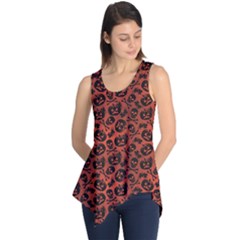 Brown Halloween With Pumpkin And Skeleton Pattern Sleeveless Tunic Top by CoolDesigns