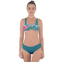 Turquoise Floral Criss Cross Bikini Set by CoolDesigns