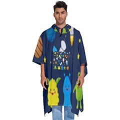 Big Set Cute Astronauts Space Planets Stars Aliens Rockets Ufo Constellations Satellite Moon Rover V Men s Hooded Rain Ponchos by Bedest
