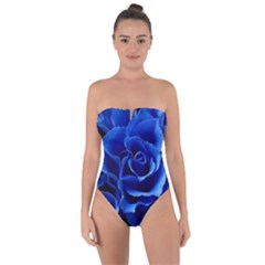 Blue Roses Flowers Plant Romance Blossom Bloom Nature Flora Petals Tie Back One Piece Swimsuit by Bedest