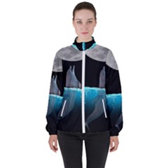 Dolphin Moon Water Women s High Neck Windbreaker