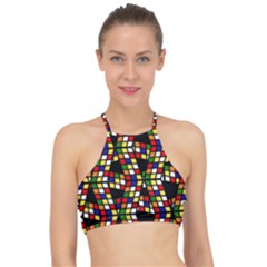 Graphic Pattern Rubiks Cube Halter Bikini Top