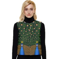 Peacock Feathers Tail Green Beautiful Bird Women s Button Up Puffer Vest by Ndabl3x