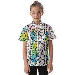 Brain Mind Psychology Idea Drawing Short Overalls Kids  Short Sleeve Shirt by Azkajaya