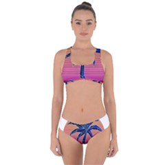 Abstract 3d Art Holiday Island Palm Tree Pink Purple Summer Sunset Water Criss Cross Bikini Set by Cemarart