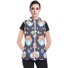 Owl Stars Pattern Background Women s Puffer Vest by Grandong