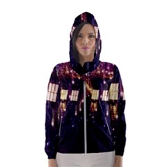 Tardis Regeneration Art Doctor Who Paint Purple Sci Fi Space Star Time Machine Women s Hooded Windbreaker by Cemarart