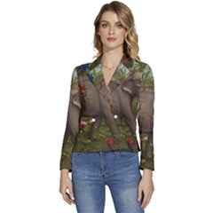 Jungle Of Happiness Painting Peacock Elephant Women s Long Sleeve Revers Collar Cropped Jacket by Cemarart