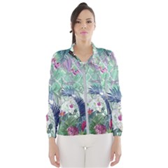 Peacock Parrot Bird Pattern Exotic Summer Green Flower Jungle Paradise Women s Windbreaker by Cemarart