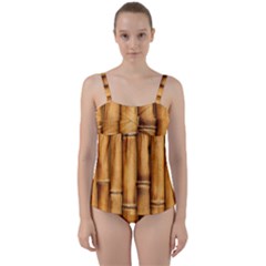 Brown Bamboo Texture  Twist Front Tankini Set by nateshop