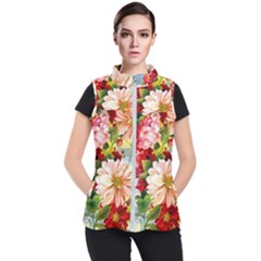 Painted Flowers Texture, Floral Background Women s Puffer Vest by nateshop