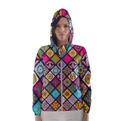 Pattern, Colorful, Floral, Patter, Texture, Tiles Women s Hooded Windbreaker by nateshop