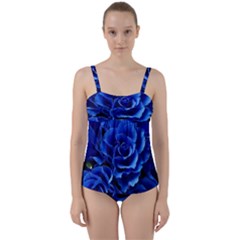 Blue Roses Flowers Plant Romance Blossom Bloom Nature Flora Petals Twist Front Tankini Set by Proyonanggan