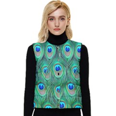 Feather, Bird, Pattern, Peacock, Texture Women s Button Up Puffer Vest by nateshop