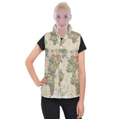Vintage World Map Aesthetic Women s Button Up Vest by Cemarart