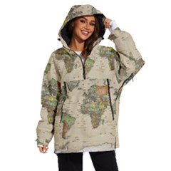 Vintage World Map Aesthetic Women s Ski And Snowboard Waterproof Breathable Jacket by Cemarart